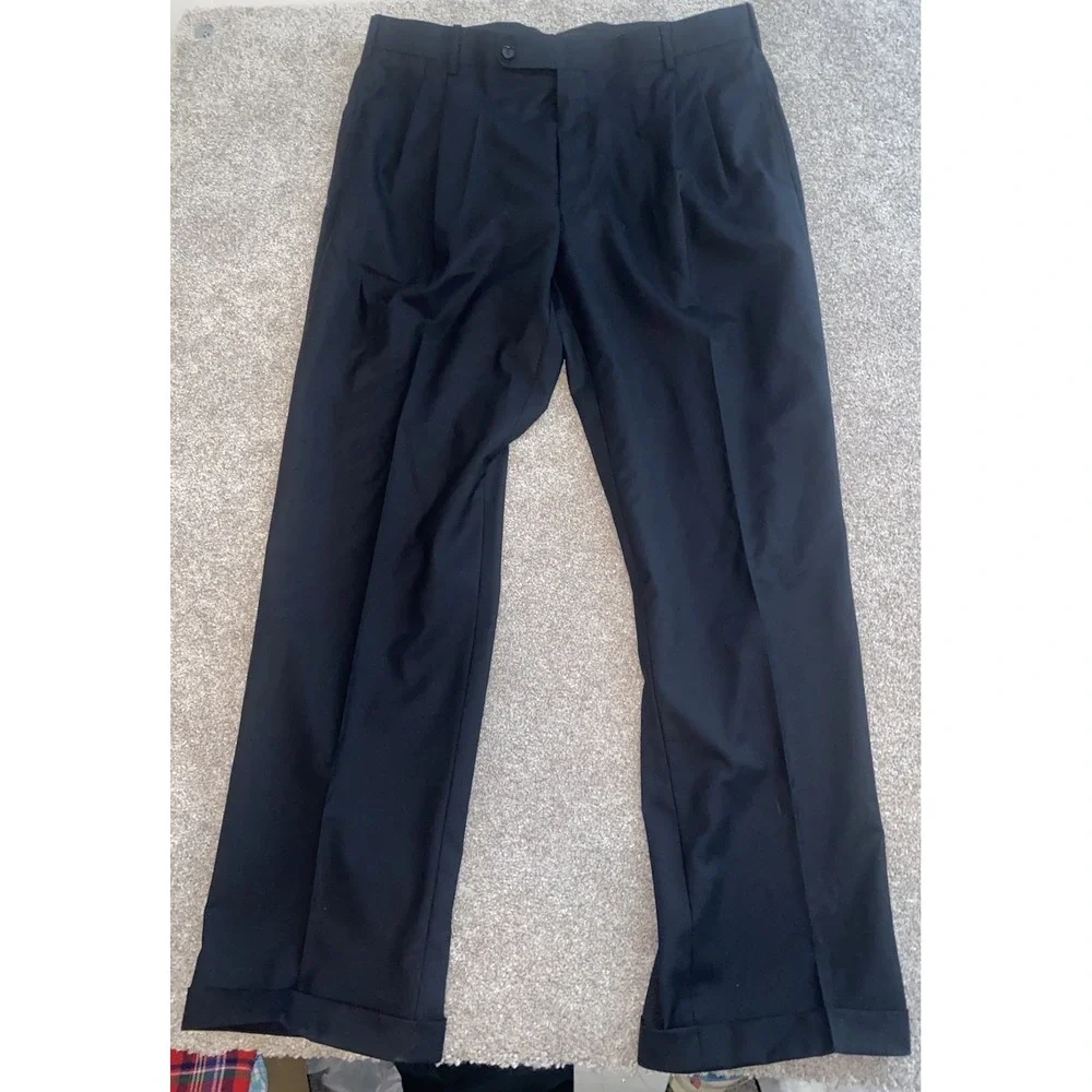Richards Greenwich Mens Dress Pants 38 (40R) Dark Blue Wool Pleated Trousers NWT